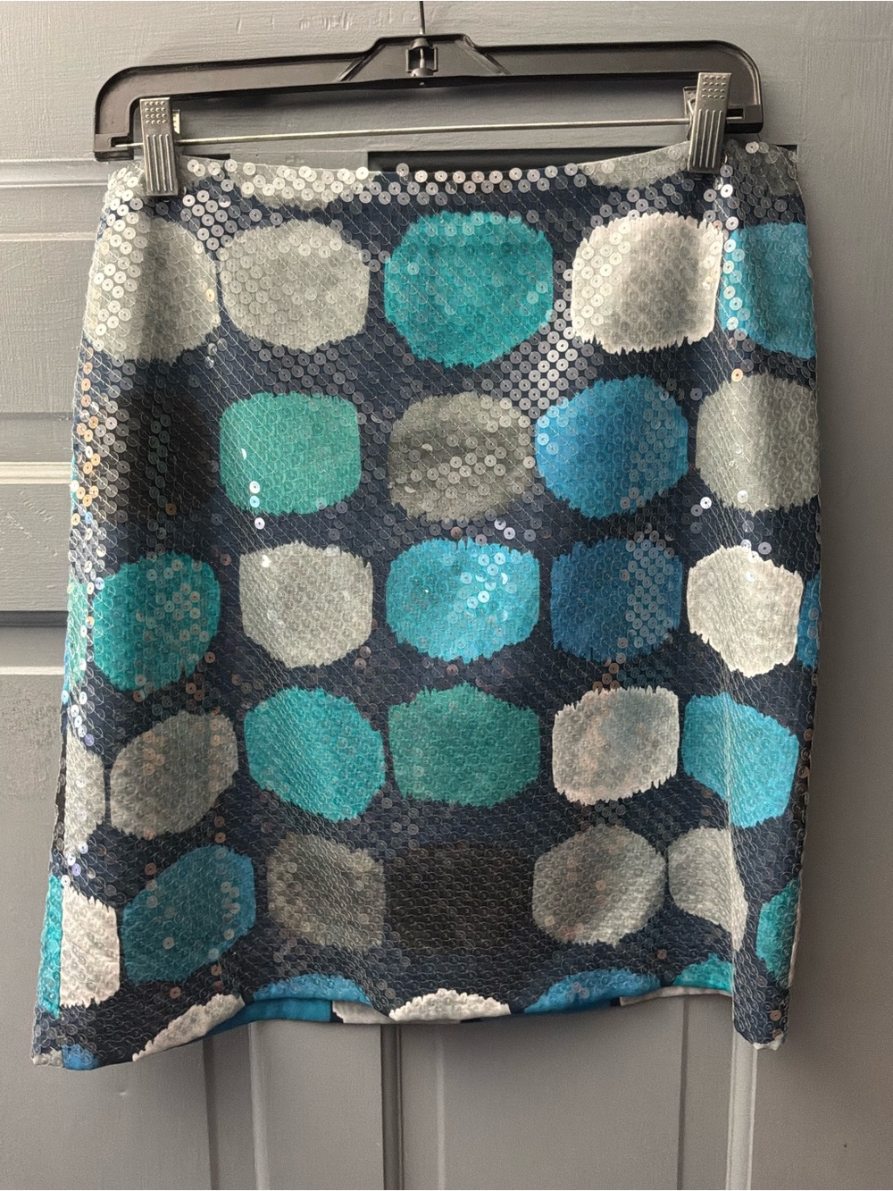 Ann Taylor Teal, Turquoise & Silver Sequin Polka Dot A-Line Skirt